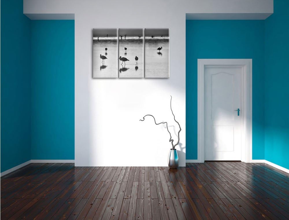 Pixxprint Pelikanschwarm im Wasser als Leinwandbild/Grösse: 3 Teilig (120x80) cm/Wandbild/Kunstdruck