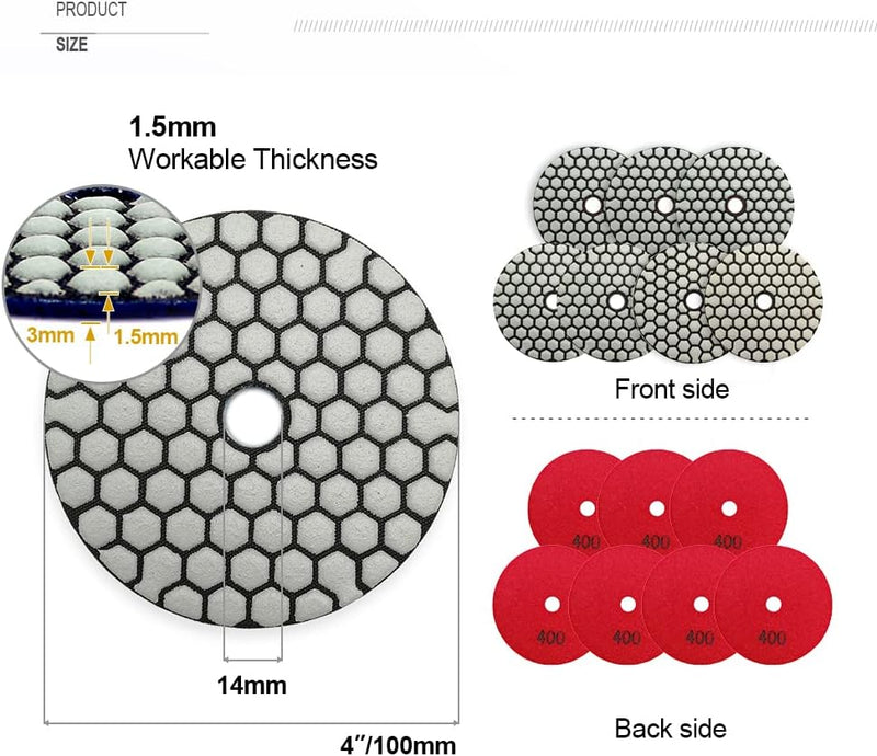 SHDIATOOL Trockene Diamant-Polierpads, 7 Stück, Körnung 400, für Granit, Marmor, Stein, Keramik, Dur