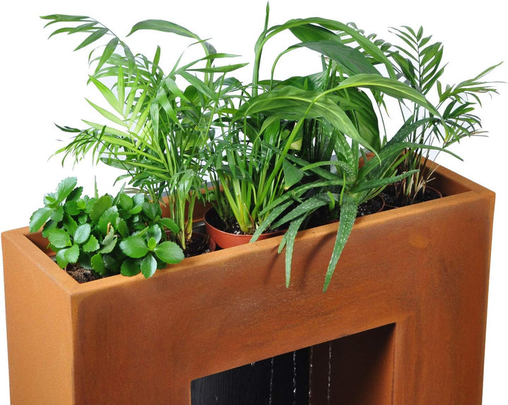 KÖHKO® Wasservorhang-Brunnen bepflanzbar mit LED-Beleuchtung Höhe 80 cm aus Cortenstahl mit Edelstah