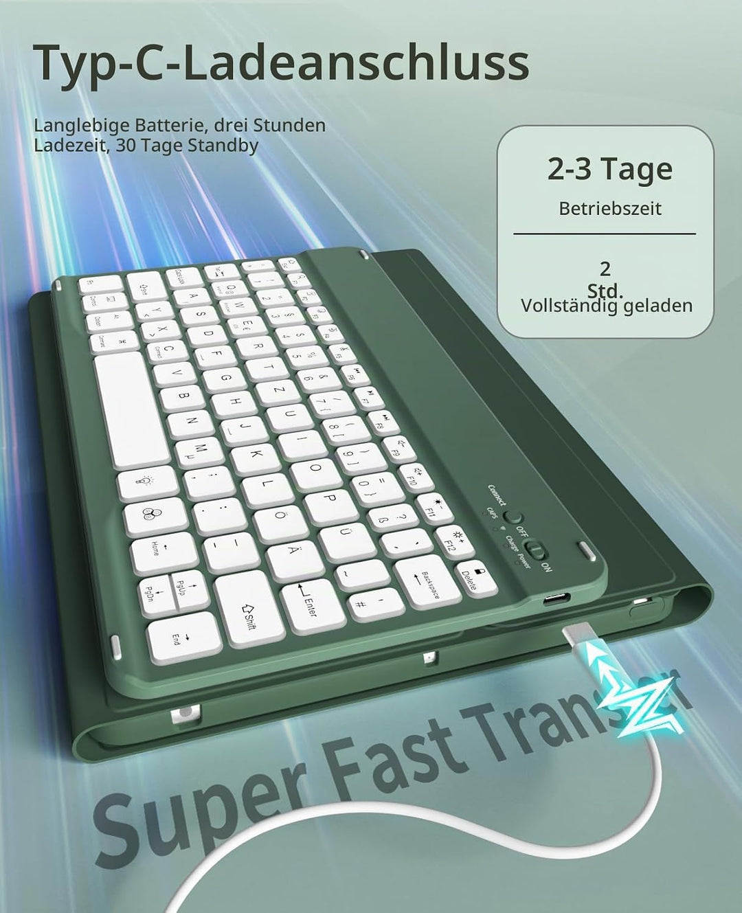JKSML Hülle mit Tastatur für iPad 9./ 8./ 7. Generation (2021/2020/ 2019) | Soft TPU Rückseite Schut