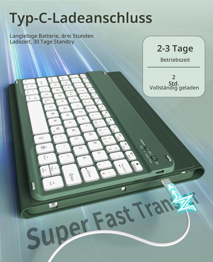 JKSML Hülle mit Tastatur für iPad 9./ 8./ 7. Generation (2021/2020/ 2019) | Soft TPU Rückseite Schut