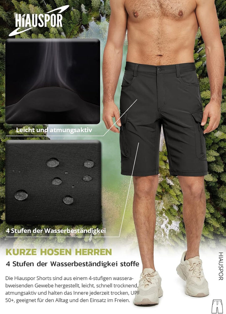 Hiauspor Wanderhose Herren Kurz MTB Hose Leichte Schnelltrocknend Cargo Bermuda Chino mit 5 Taschen
