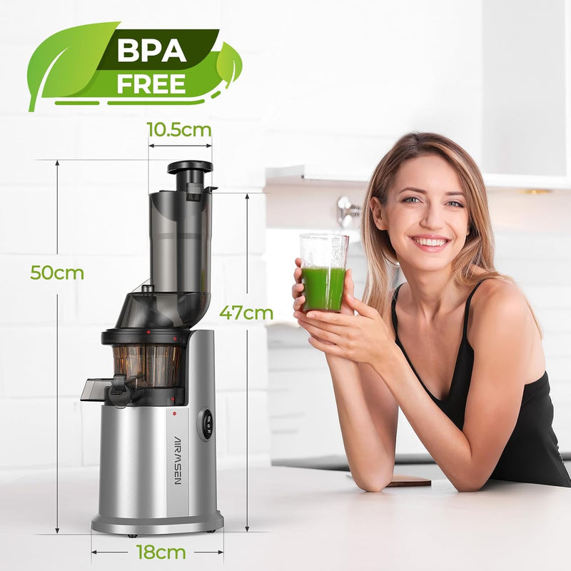 AIRMSEN Slow Juicer, Entsafter Gemüse und Obst mit 82mm Grossem Einfüllöffnung für ganze Früchte ent