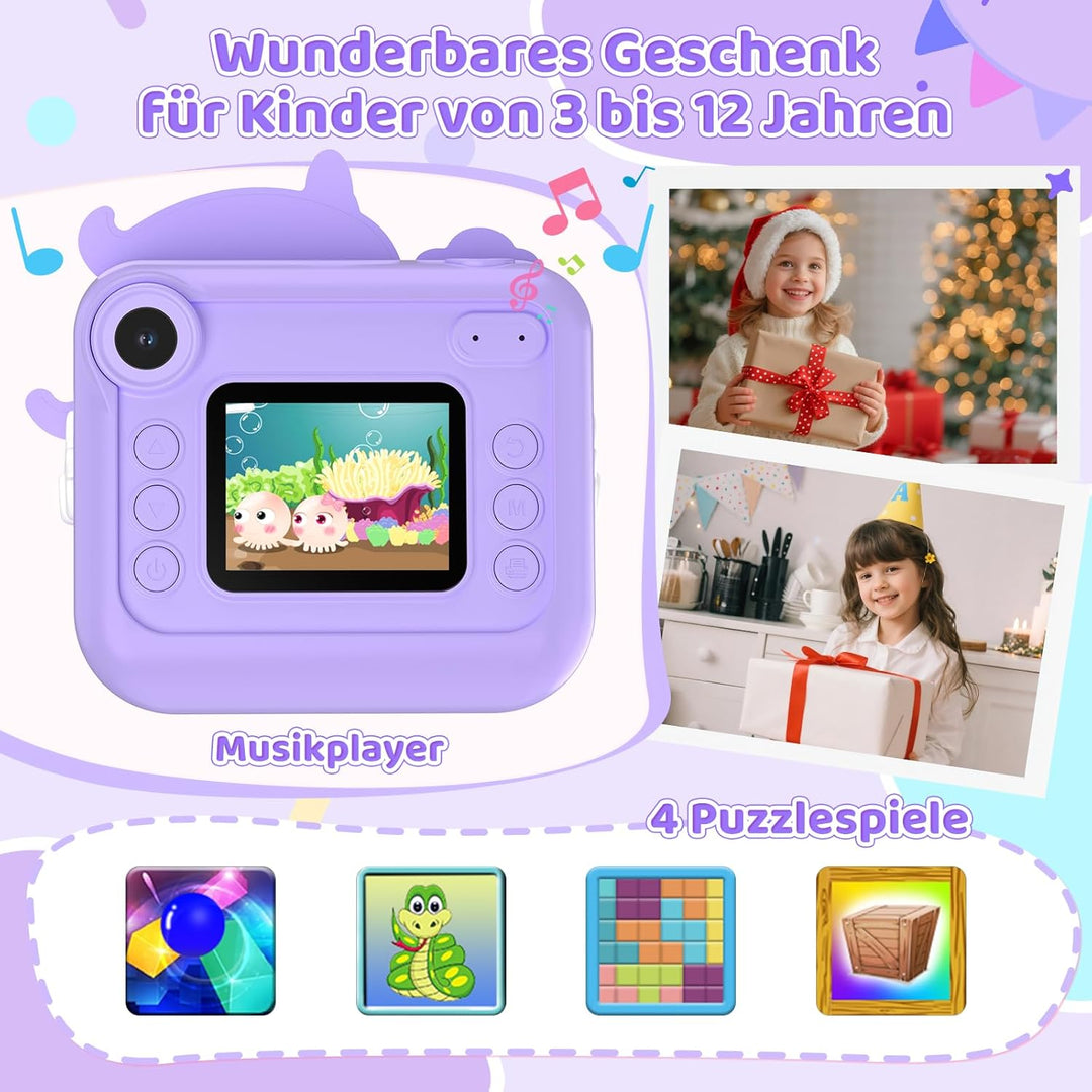 Sofortbildkamera Kinder, 1080P HD Kinderkamera Sofortbildkamera mit 32-GB-Karte, 48MP Selfie Kamera