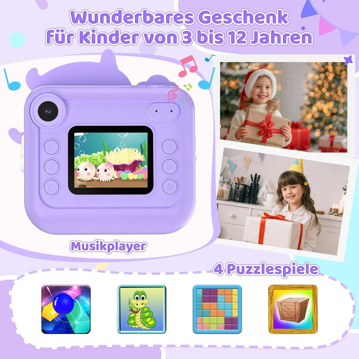 Sofortbildkamera Kinder, 1080P HD Kinderkamera Sofortbildkamera mit 32-GB-Karte, 48MP Selfie Kamera