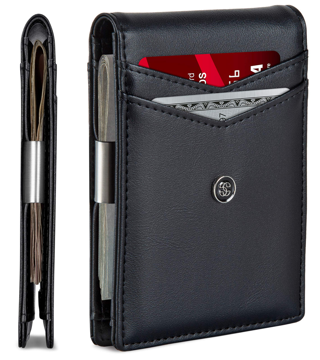 Suavell Leder Slim Wallets für Herren Geldbörse Kartenhalter mit Geldklammer Niedriges Profil RFID B