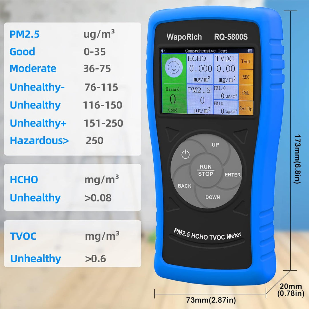 3-in-1-Luftqualitätsmonitor RQ-5800S, Formaldehyd-Detektor, TVOC, HCHO-Monitor zum Testen von PM2,5,