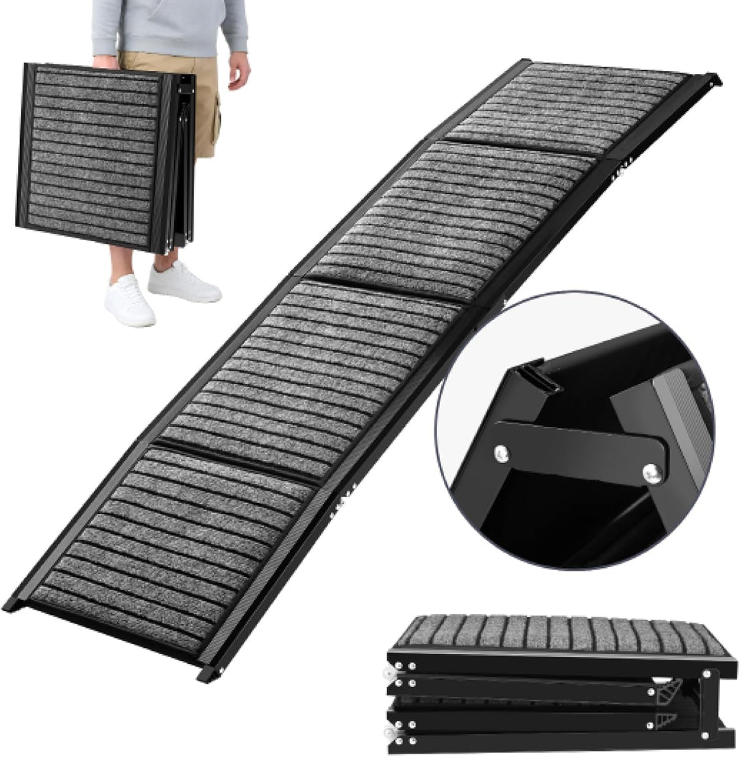 TRUTZHOLM Hunderampe klappbar 158 cm, Autorampe für Hunde, bis 110 kg Tragkraft, 4-Fach klappbar, Al