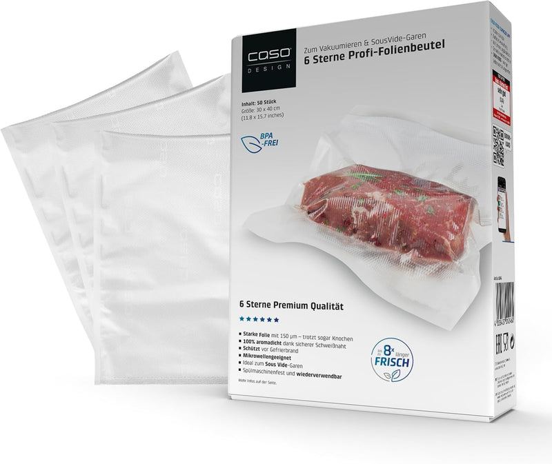 CASO 6 Sterne Profi-Folienbeutel 30 x 40 cm, 50 Beutel, für alle Vakuumierer, SousVide-geeignet, wie