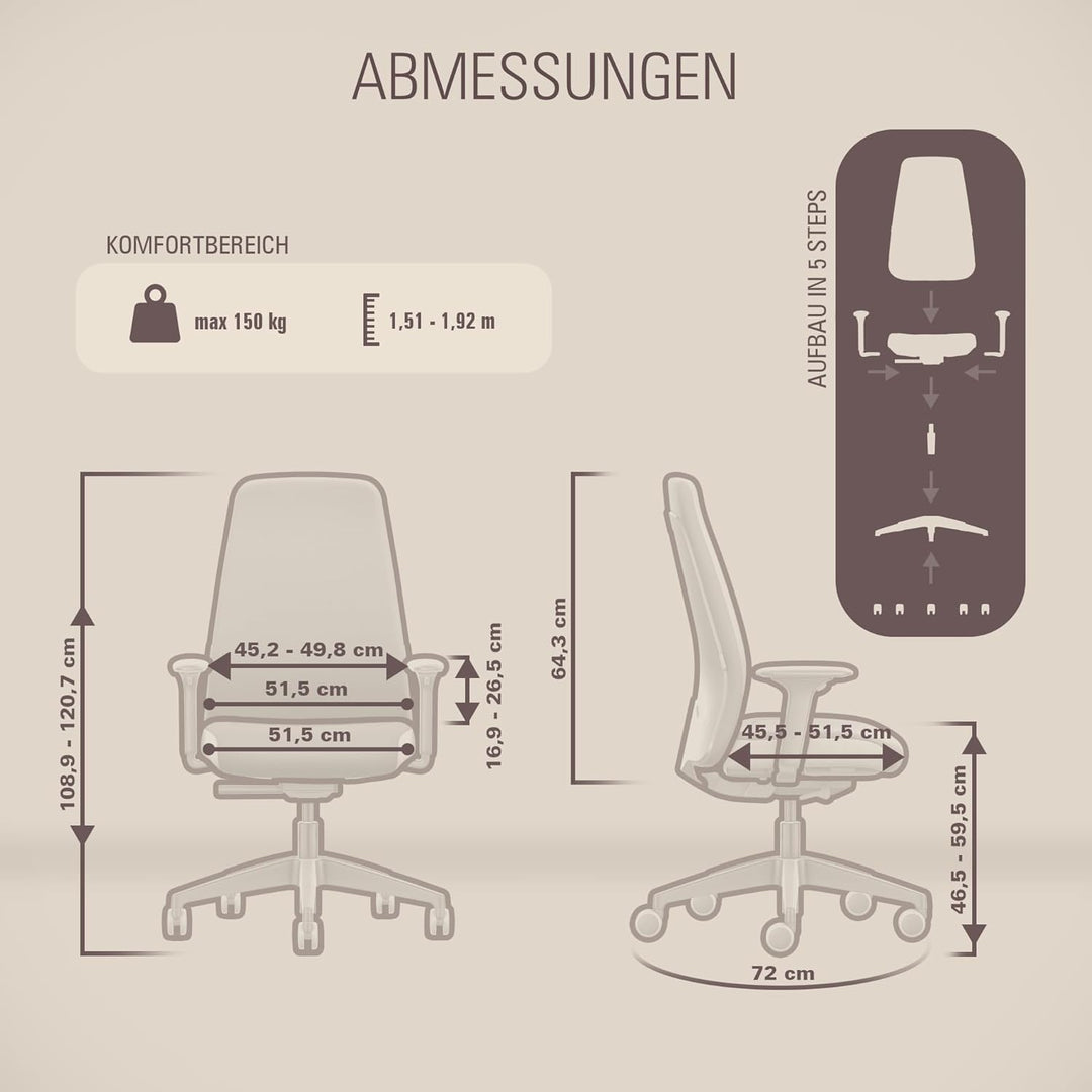 Interstuhl Style Soft+ Ergonomischer Bürostuhl mit hoher Rückenlehne – Schreibtischstuhl für grosse