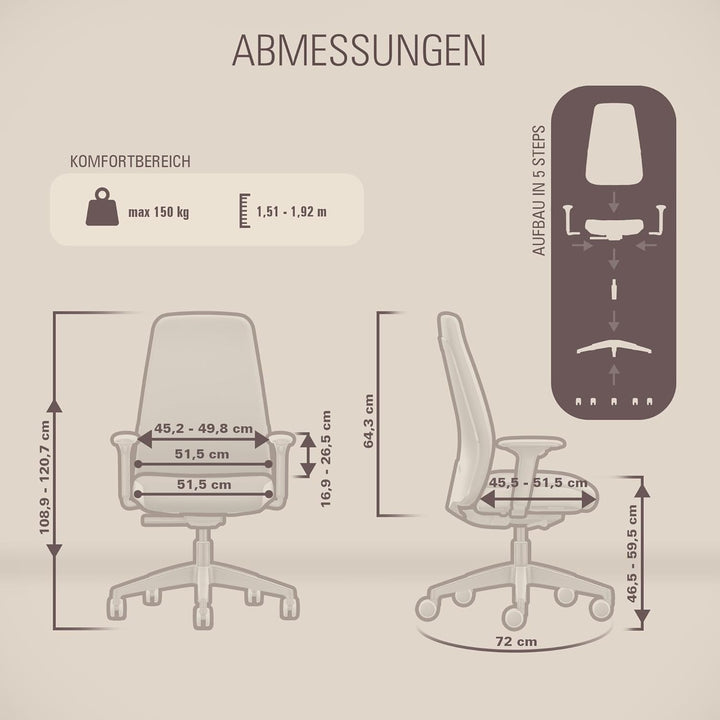Interstuhl Style Soft+ Ergonomischer Bürostuhl mit hoher Rückenlehne – Schreibtischstuhl für grosse