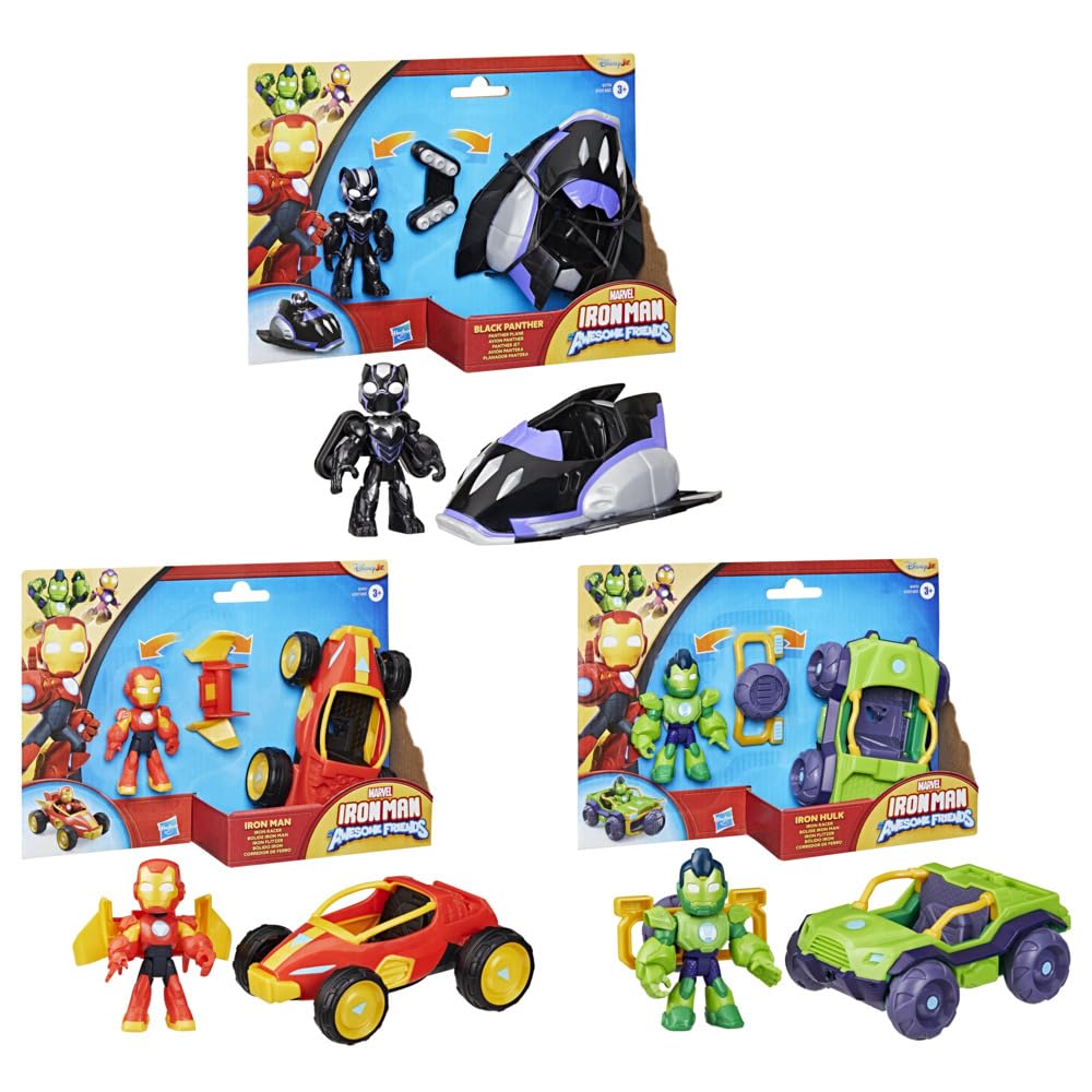 Marvel Iron Man und Seine fantastischen Freunde – Spielzeug-Bundle mit 3 Action-Figuren und 3 Fahrze