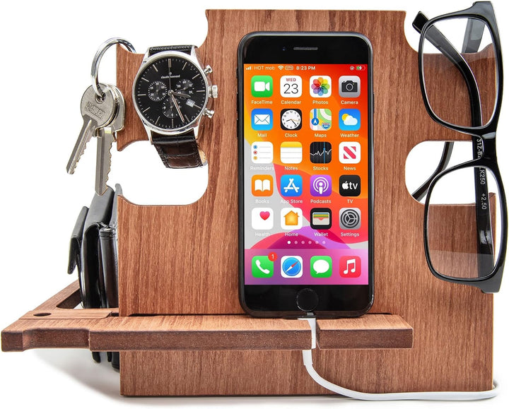 Dockingstation aus Holz, Idee für Männer, Smartphone-Ständer - Nachttischhalter für Ihn, Desk Organi