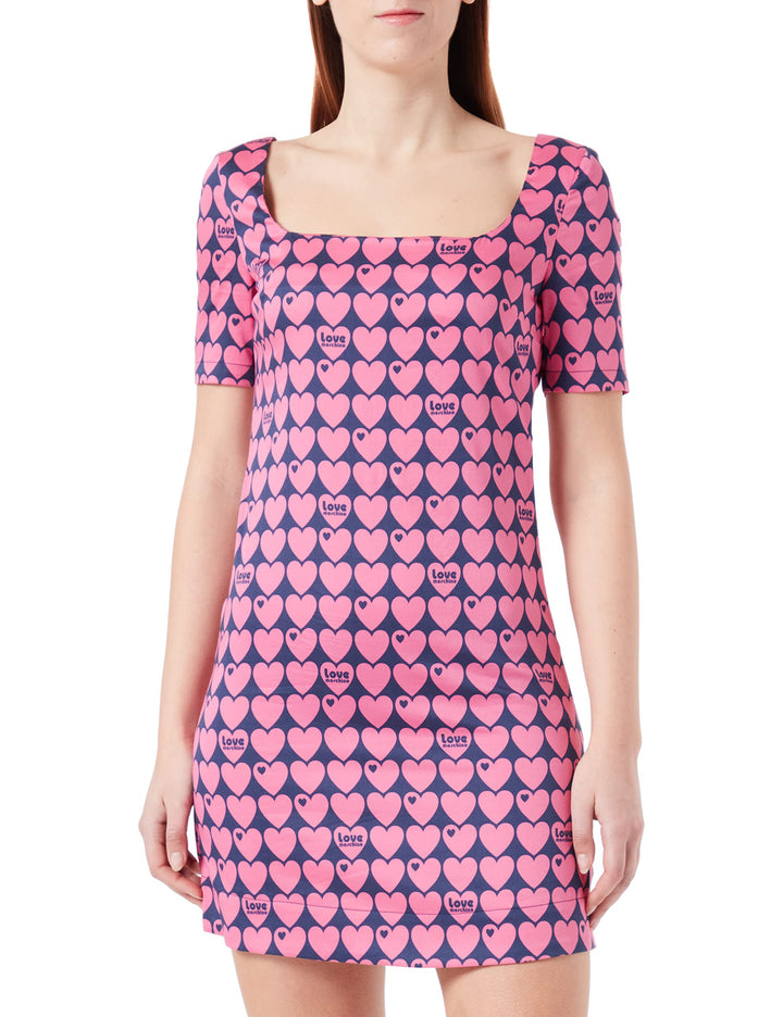 Love Moschino Damen Slim Fit Short with Square Neckline Dress 32 Blue Fuchsia, 32 Blue Fuchsia