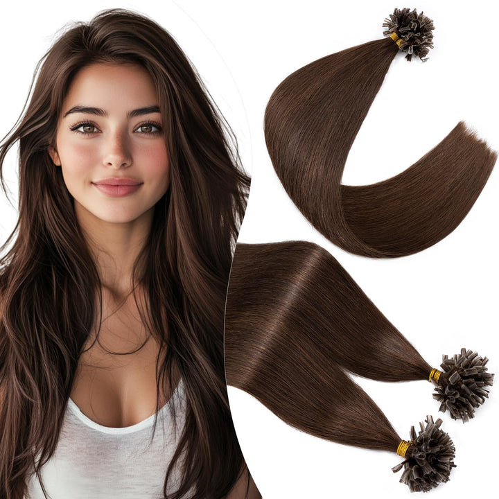 Elailite Bondings Extensions Echthaar #4 Mittelbraun, 50g 35cm U Tip Hair Extensions Keratin 100 Str