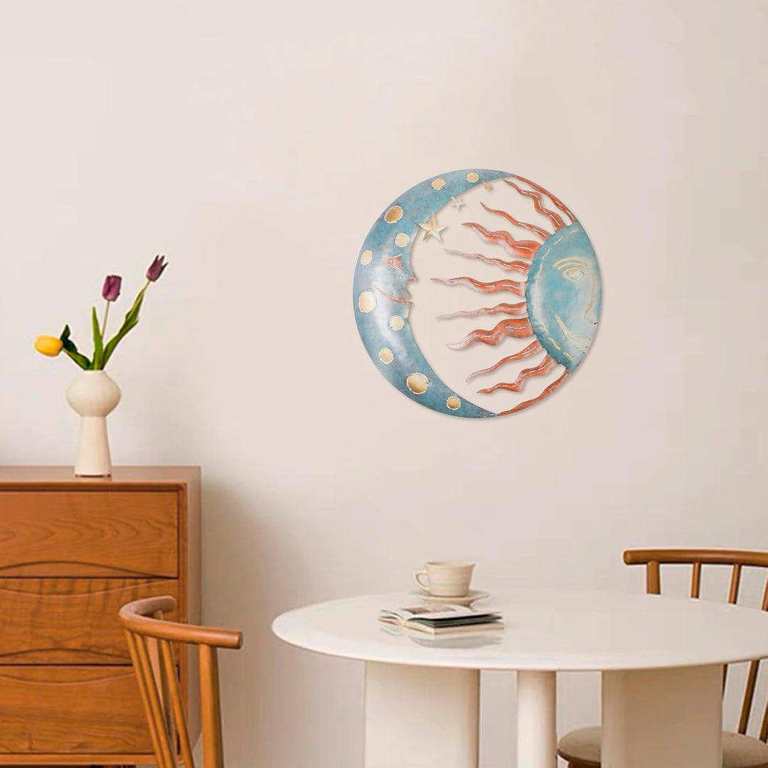 MrMrKura Metall-Sonnenkunst-Wanddekoration, 30 cm, grosse Metallsonne, Mond, Sterne, Wandbehang, Dek
