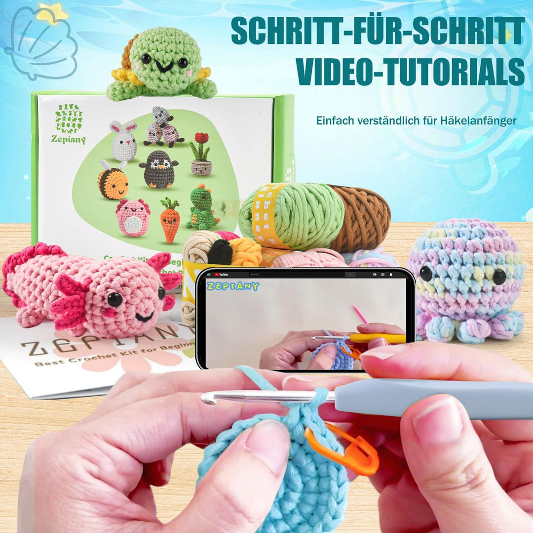 ElysiumEq Häkelset für Anfänger, Amigurumi Häkelset Tiere Crochet Kit, Alles in Einem Häkeln für Anf