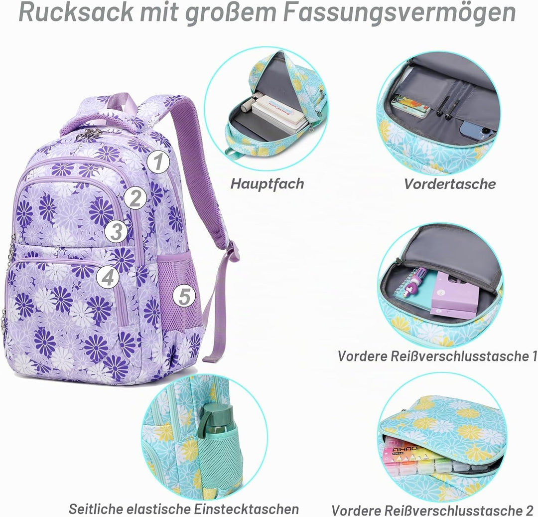 ZHIERNA Schulrucksack Mädchen Teenager Schule Rucksack Damen Schulranzen Kinder Schultasche mit Lunc