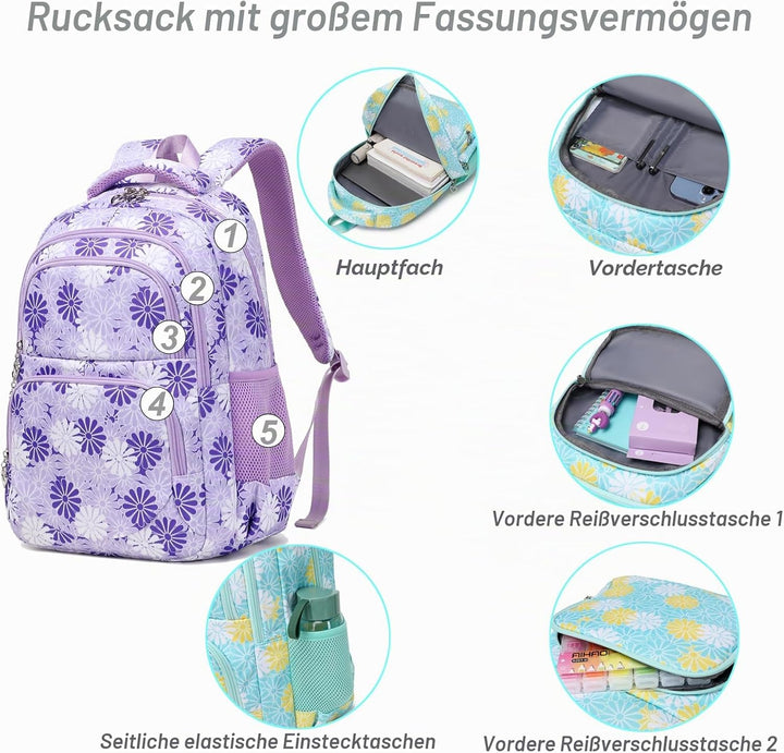 ZHIERNA Schulrucksack Mädchen Teenager Schule Rucksack Damen Schulranzen Kinder Schultasche mit Lunc
