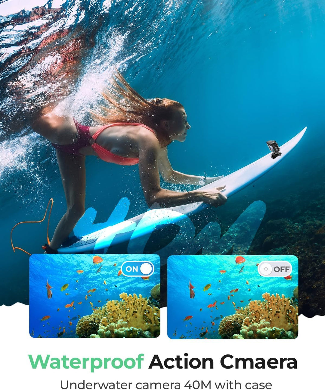 Yolansin 4K60fps Action Cam wasserdichte- 131ft/40m Unterwasserkamera EIS, WiFi Kamera 170°Winkel Sp