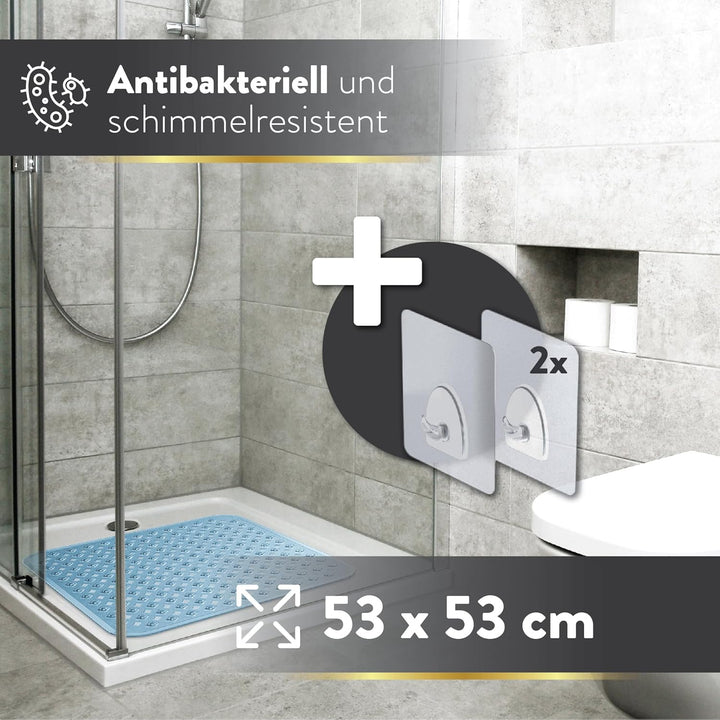 BAMONDO Duschmatte rutschfest & Hautsensitiv (blau transparent) 53x53 cm - Antirutschmatte Dusche ma