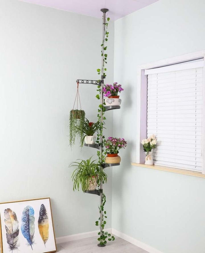 BAOYOUNI 5-Schicht Indoor Teleskop Pflanzenständer Blumentreppe Metall Blumen Display Rack Federbela
