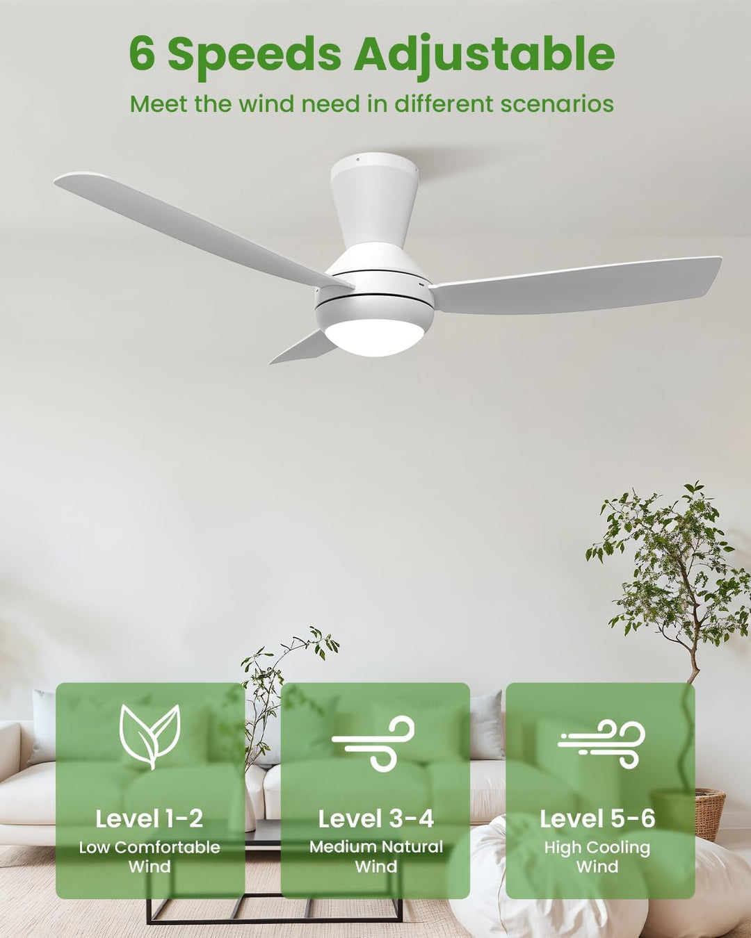 Airwit 106cm Steckflügel Deckenventilator mit Beleuchtung Leise, Weiss Deckenventilator mit Licht un