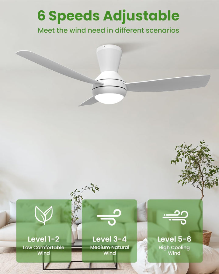 Airwit 106cm Steckflügel Deckenventilator mit Beleuchtung Leise, Weiss Deckenventilator mit Licht un