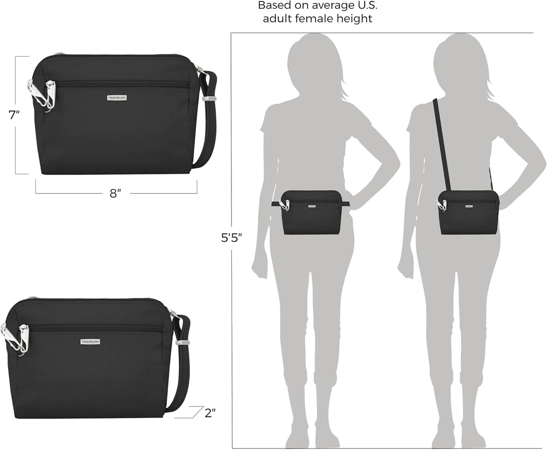 Travelon Damen Classic Convertible Crossbody & Waist Pack Crossbody-Umhängetasche 8 x 7 x 2 Schwarz,