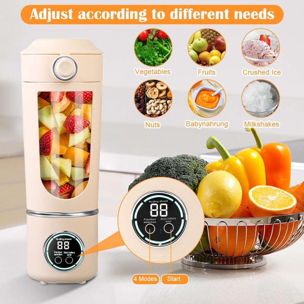 Tragbarer Mixer, 700 ml kleiner Smoothie Mixer, Mini-Standmixer mit 12 Edelstahlklingen und Digitala