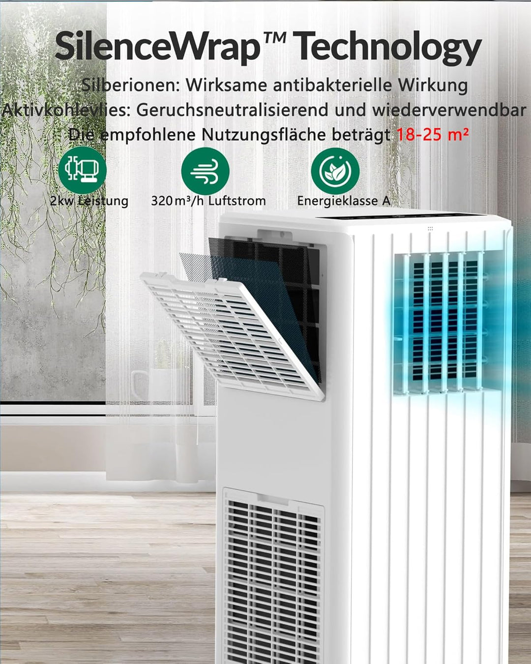Garvee Klimaanlage Mobil Klimagerät 7000 BTU, 3 in 1 Kühlen Entfeuchten Lüftermodus Schlafmodus, 2.0