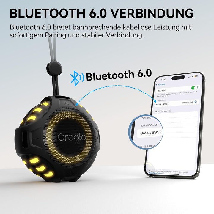 oraolo Bluetooth Lautsprecher Dusche Tragbarer Mini Musikbox | IPX7 Wasserdicht Duschlautsprecher 8H
