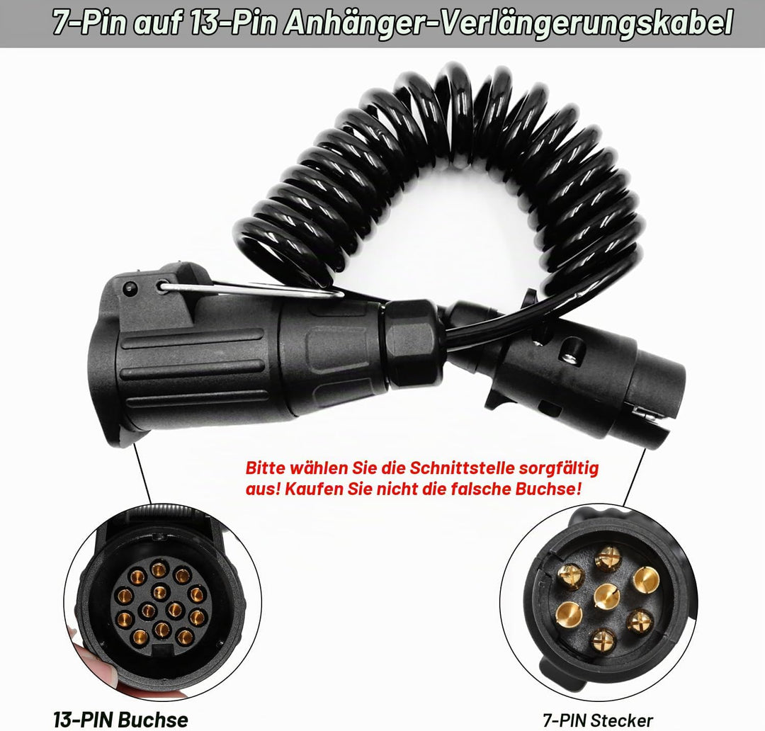 Anhänger Verlängerungskabel 7 auf 13 polig 2,5m Spiralkabel Anhänger Kupplung Stecker Adapterkabel f