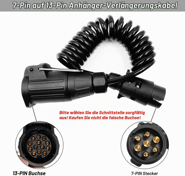 Anhänger Verlängerungskabel 7 auf 13 polig 2,5m Spiralkabel Anhänger Kupplung Stecker Adapterkabel f