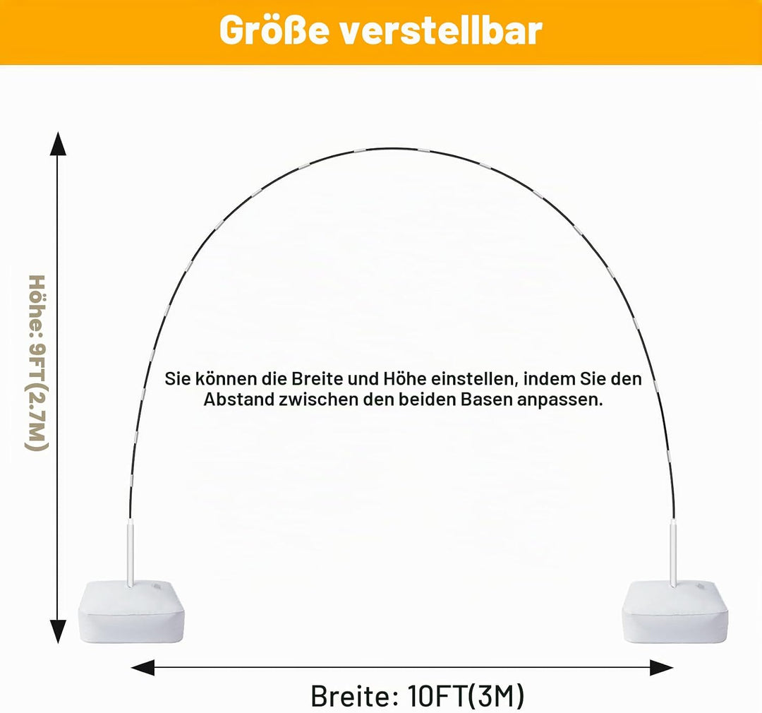 Ballonbogen-Kit, 9 ft hoch und 10 ft breit verstellbarer Ballonbogenständer: mit wasserbefüllbarer B