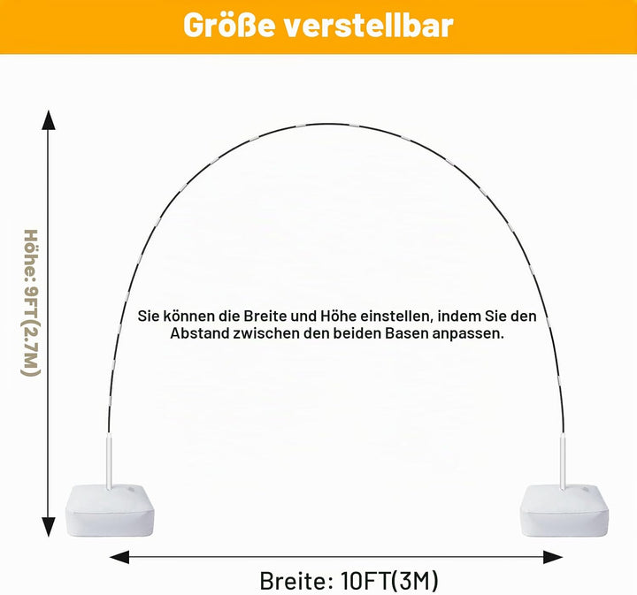 Ballonbogen-Kit, 9 ft hoch und 10 ft breit verstellbarer Ballonbogenständer: mit wasserbefüllbarer B