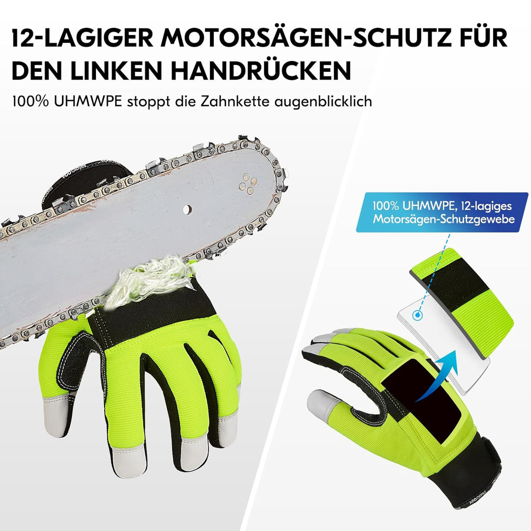 Vgo... 1 Paar EN381-7, Klass 1, 20 m/s, Kettensägeschutzhandschuhe, Schnittschutz, hohe Anti-Schneid