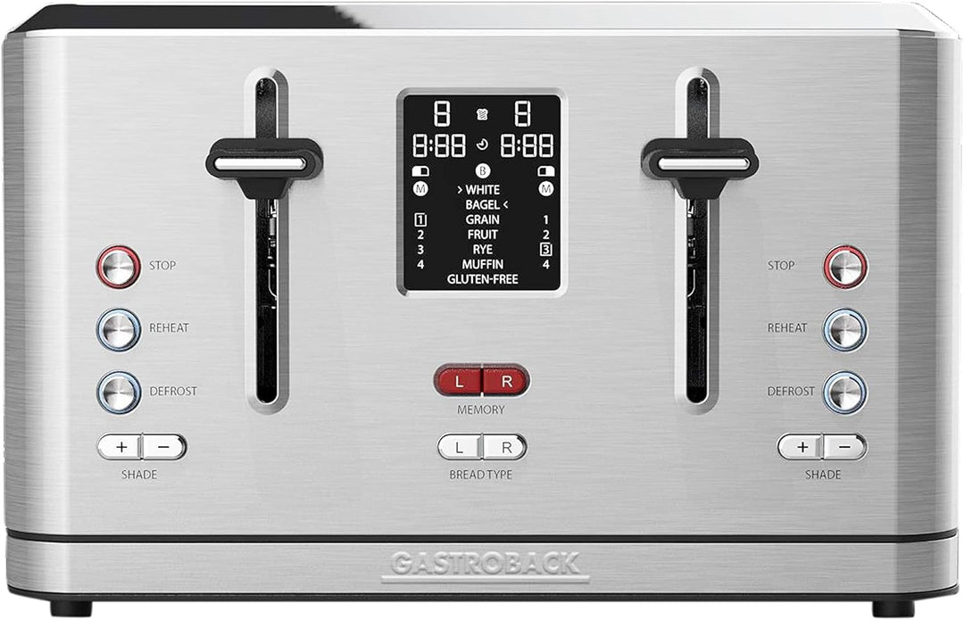GASTROBACK #42396 Design Toaster Digital 4S, 4-Scheiben, intergrierter Brötchenaufsatz, 7 Toastprogr