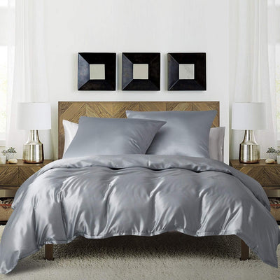 Boqingzhu Satin Bettwäsche 155x220cm Grau Uni Glatt Glänzend Glanzsatin Bettwäsche Set Bettbezug mit