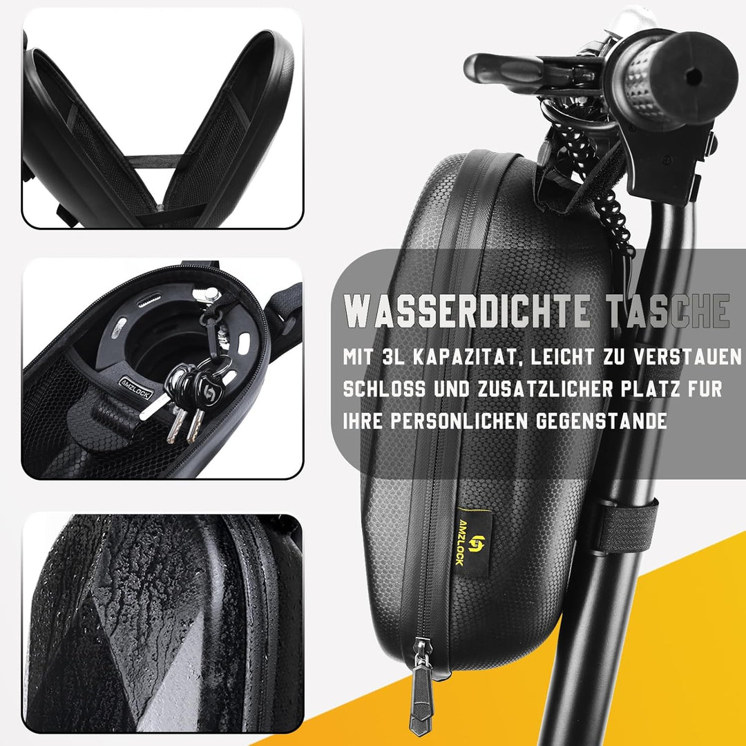 AMZLOCK E Scooter Schloss mit Tasche | 8mm Dicke Kettenschloss | Handschellenschloss für E Scooter |