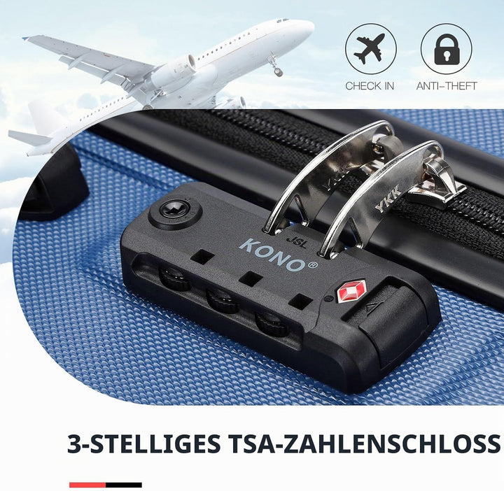 Kono ABS Kabinenkoffer, Hartschale, leicht, 55 cm, Handgepäck, mit Schloss TSA, 38 l Dunkelblau, Dun