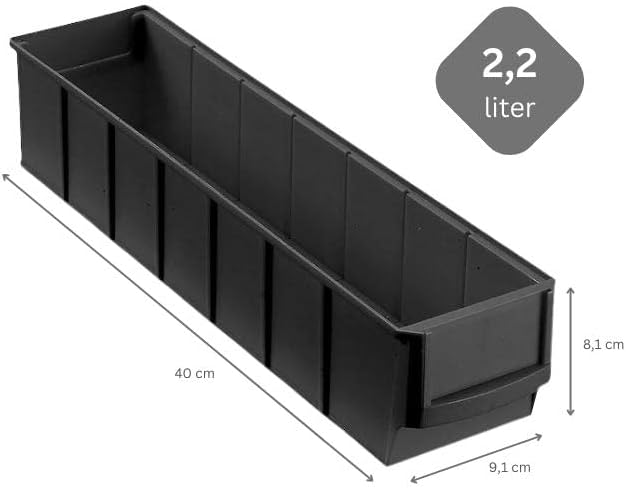 SparSet 10x Leitfähige Industriebox 400 S | HxBxT 8,1x9,1x40cm | 2,2 Liter | ESD, Sichtlagerkasten,