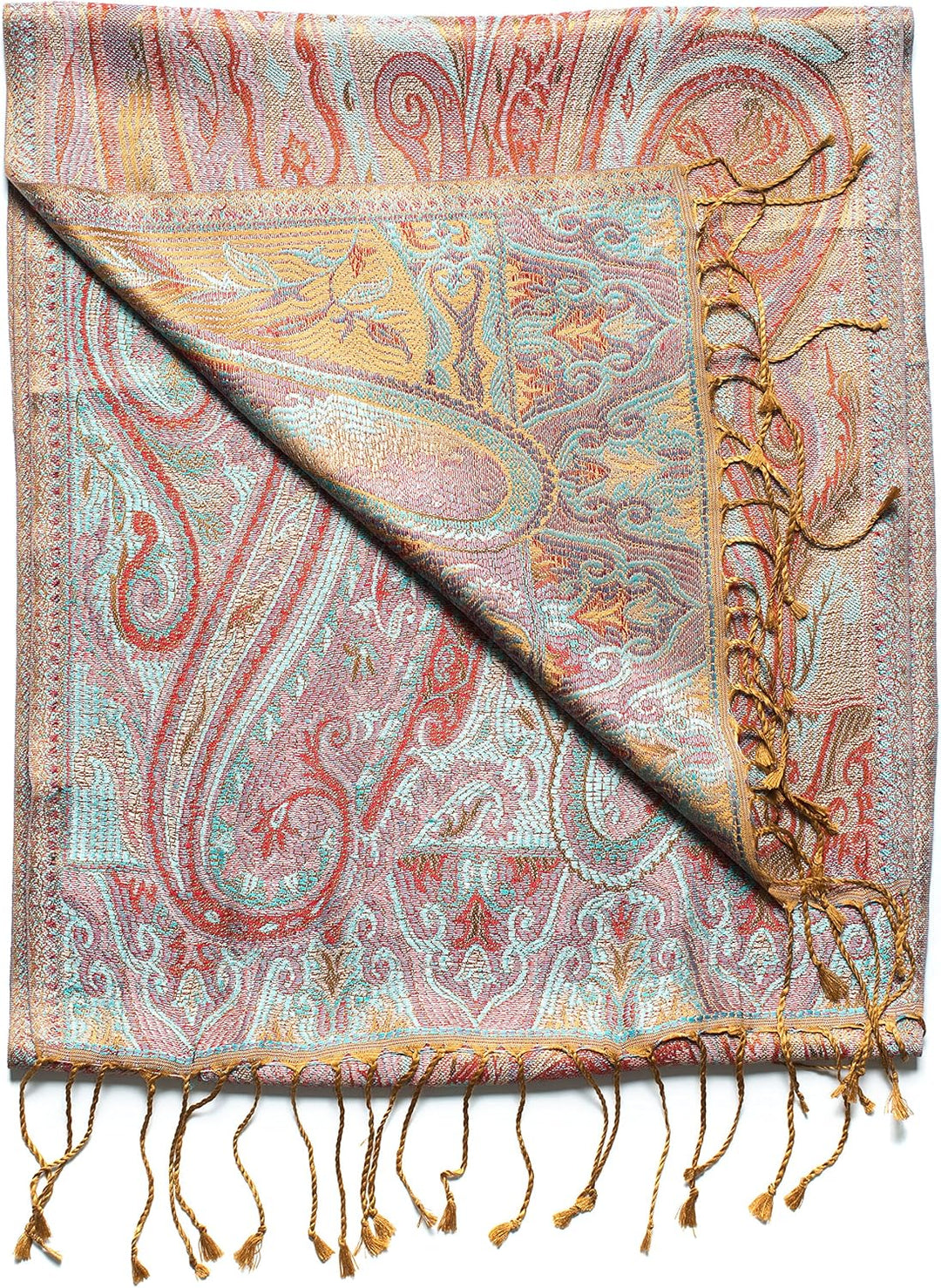 ufash Pashmina 100% Seidenschal aus Indien für Damen &amp; Herren, Paisley Muster, 160 x 35 cm - Schal a