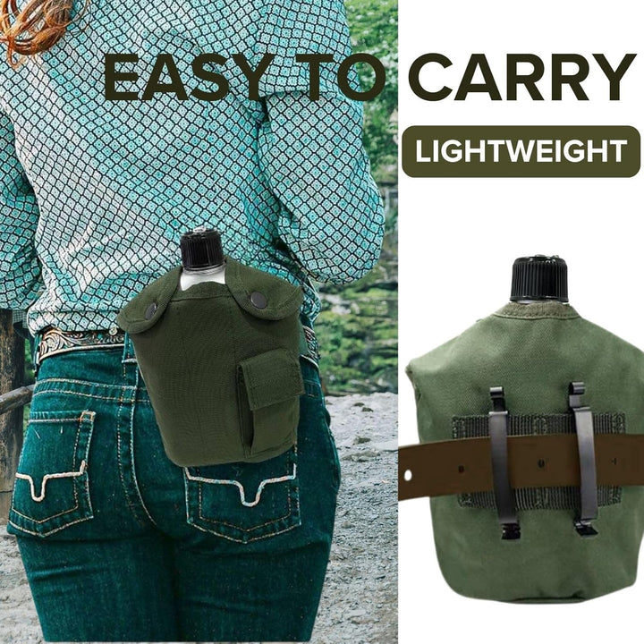 BeGrit Aluminium Feldflaschenbecher Tragbar 850ML Militär Überleben Trinkflasche Camping Wasserflasc