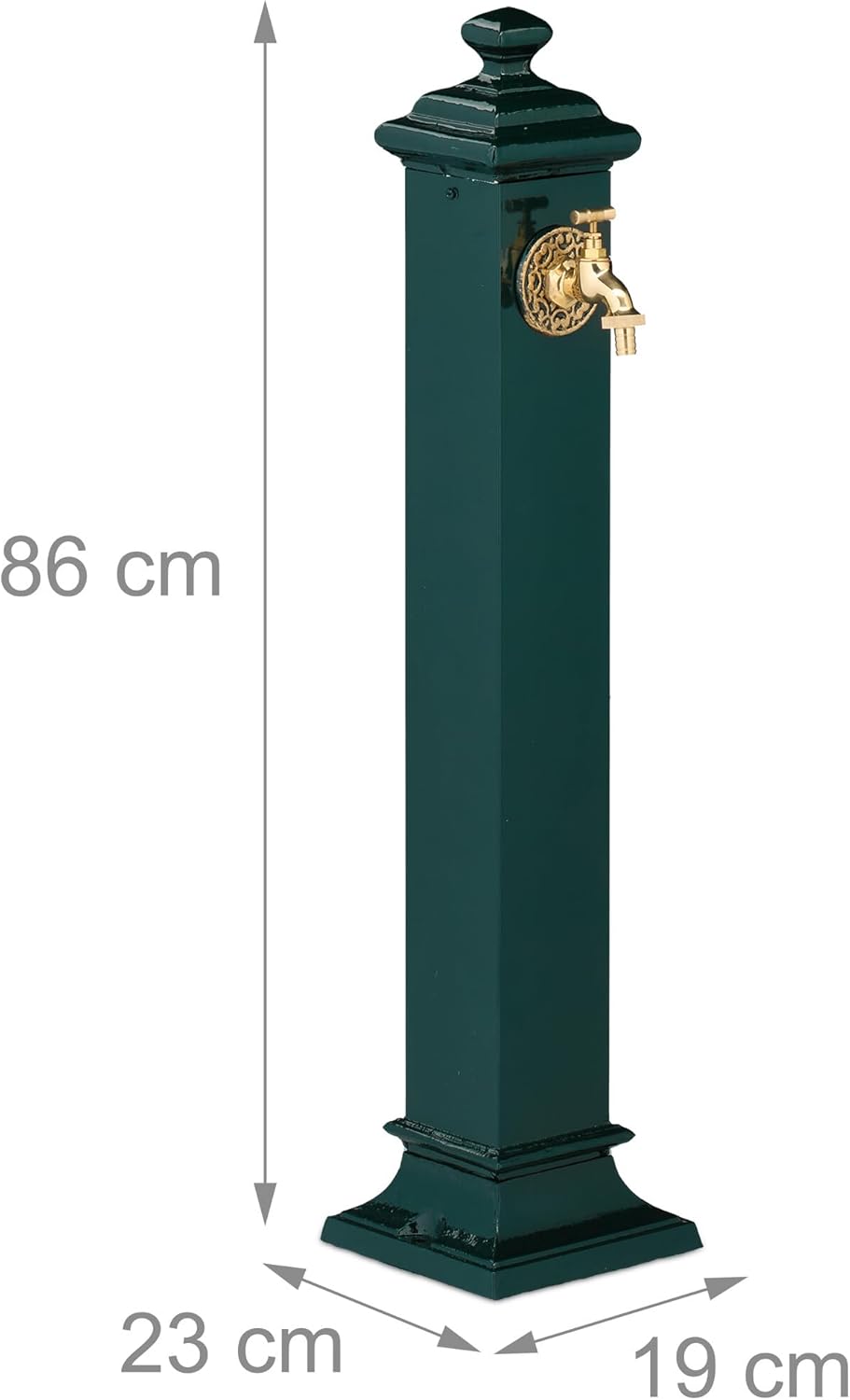 Relaxdays Standbrunnen Antik, mit Wasserhahn, HBT 86x19x23 cm, Wasserzapfsäule Garten, Terrasse, Zie