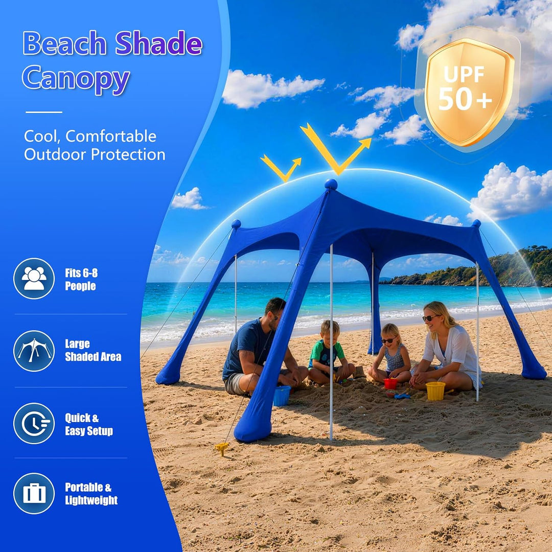 Strandzelt mit Strandmatte, LSF 50+ Hochschutz, 3x3x2m, inkl. Sandanker, Alu-Stangen & Tragetasche,