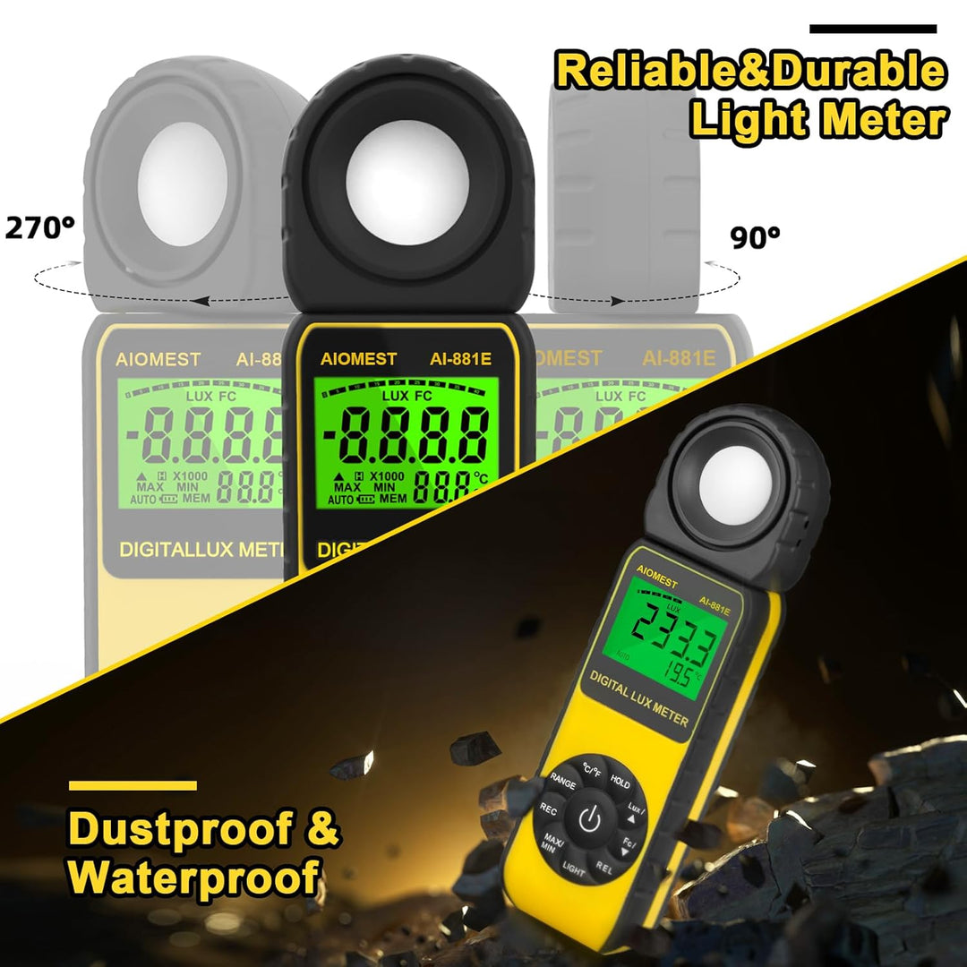 AIOMEST luxmeter, AI-881E Digitales Lichtmessgerät/Messlichter 0,01~300,000 Lux, Belichtungsmesser f