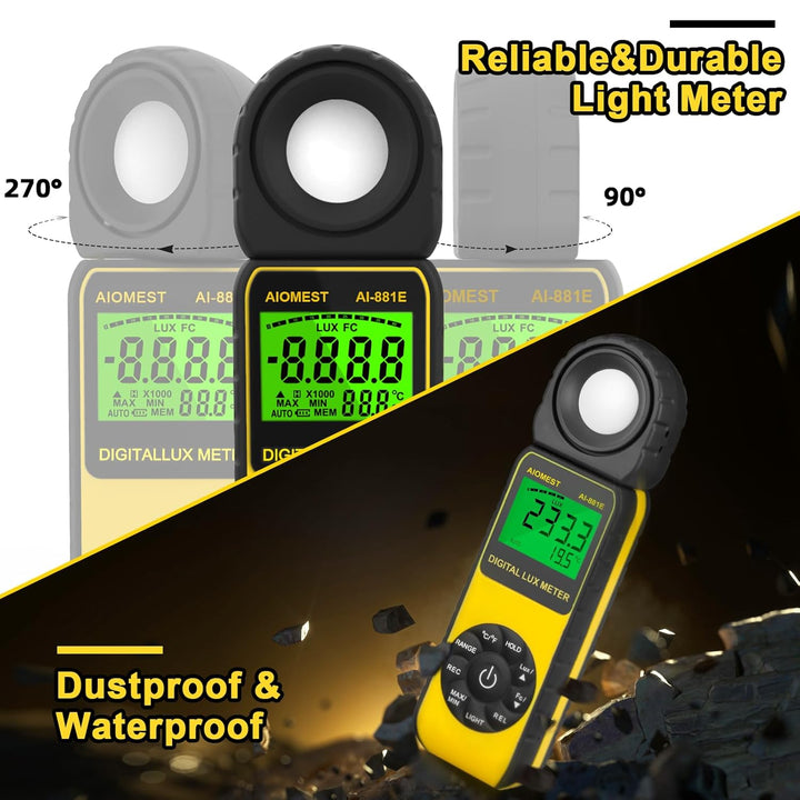 AIOMEST luxmeter, AI-881E Digitales Lichtmessgerät/Messlichter 0,01~300,000 Lux, Belichtungsmesser f