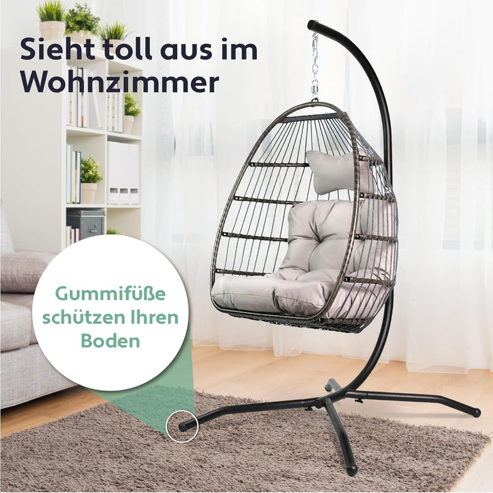 VITA5 Hängesessel mit Gestell - Bequemer Hängekorb Sessel - Rattan Hängesessel Outdoor und Indoor -