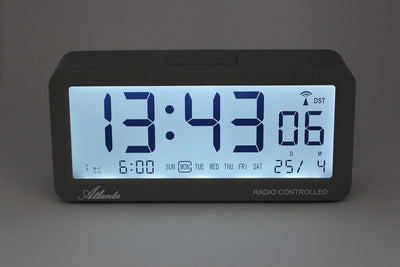 Atlanta Funkwecker Digital-Wecker LCD Snooze Licht Lautlos Ohne Ticken 3 Weckzeiten Alarme Schwarz -